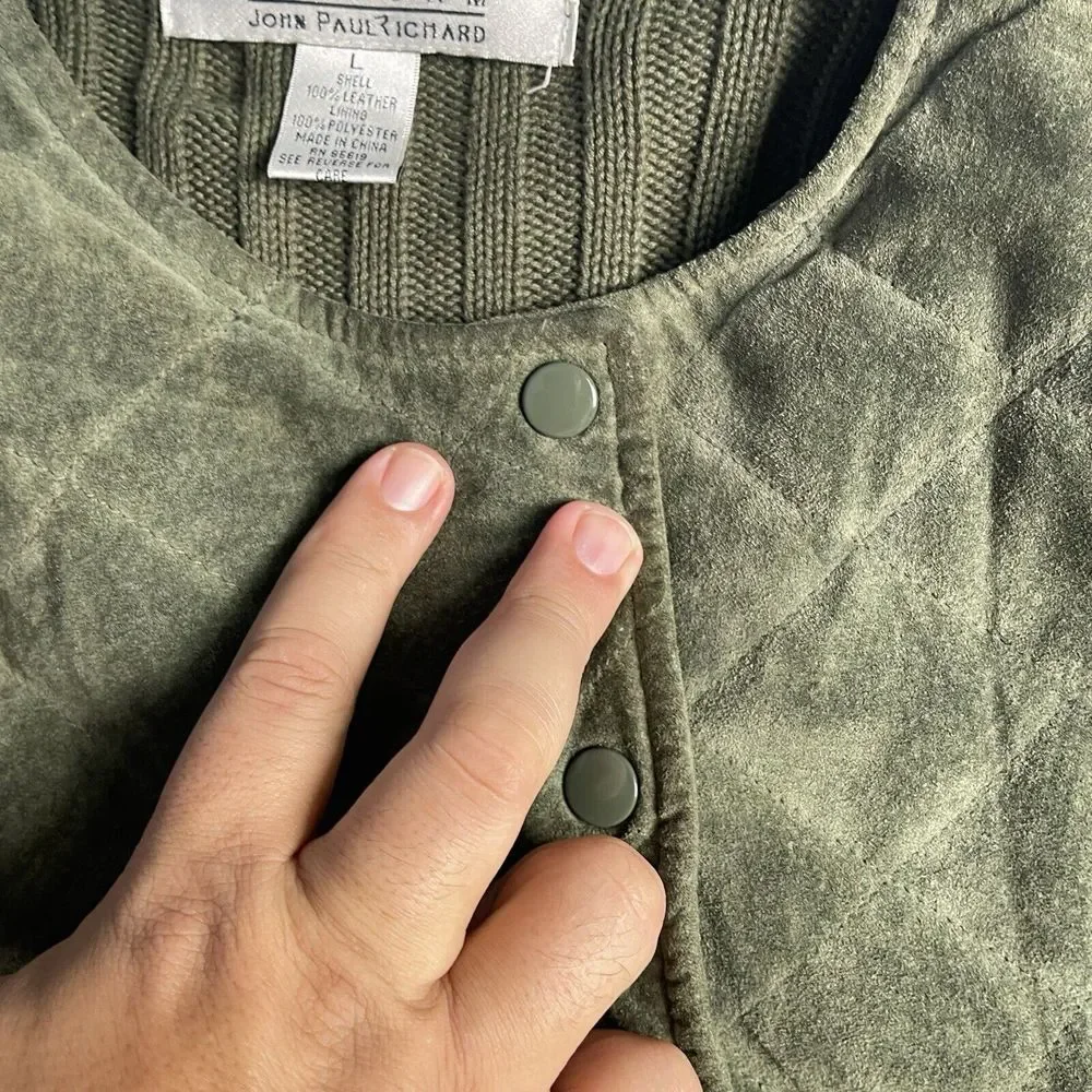 Uniform‎ John Paul Richard Suede Pull Over Sweater Women Green Large Crop Top